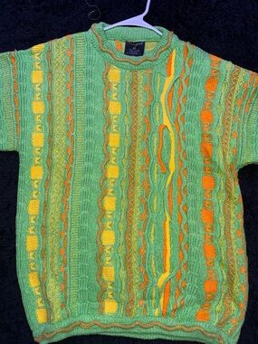 Vibrant Green & Orange Textured Knit Sweater